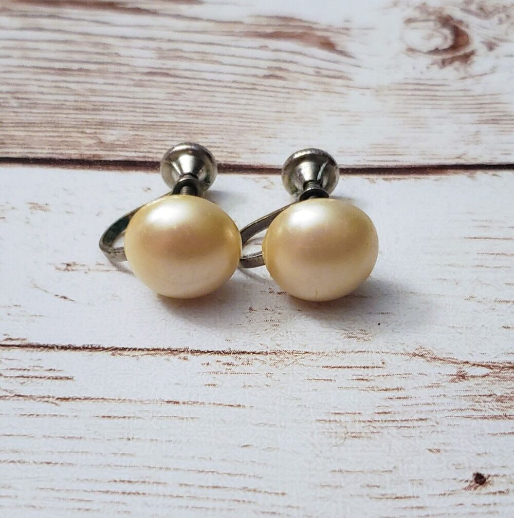 Vintage Screw On Earrings - Just Over 3/8" Faux Pearl Like